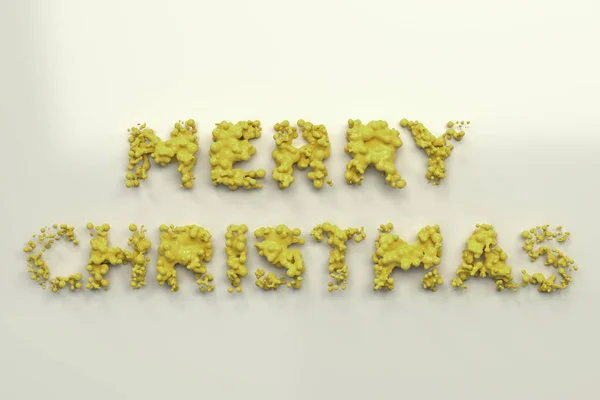 Amarelo líquido Palavras de Feliz Natal com gotas no backgrou branco — Fotografia de Stock