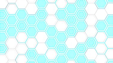 Mavi parlak ba üzerinde beyaz altıgenler yapılmış 3d arka plan