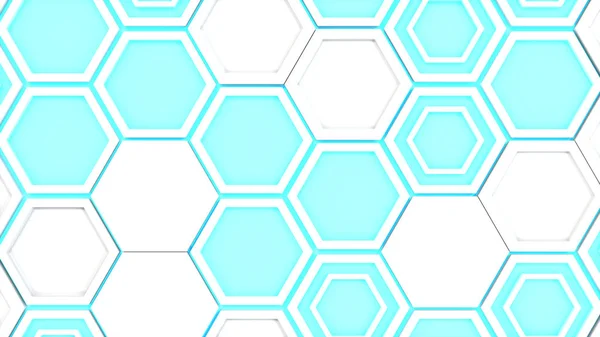 Abstrakter 3D-Hintergrund aus weißen Sechsecken auf blau glühendem Ba — Stockfoto