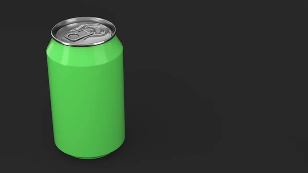 Blank small green aluminium soda can mockup on black background — Stock Photo, Image