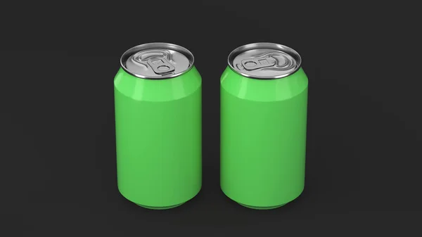 Twee kleine groene aluminium soda cans mockup op zwarte achtergrond — Stockfoto