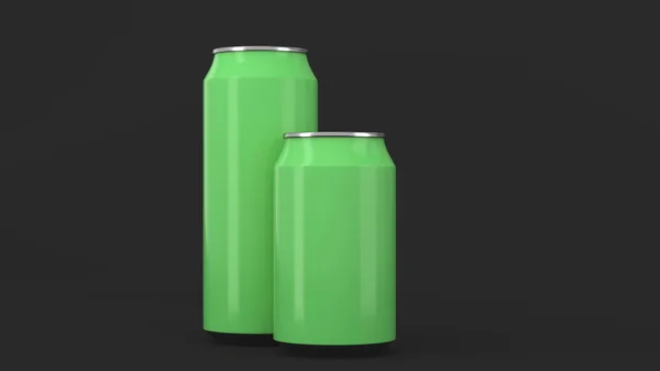 Velké a malé zelené soda plechovky maketa — Stock fotografie