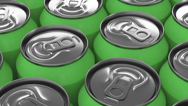 Big green soda cans on black background