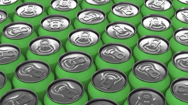 Grandes latas de refresco verde sobre fondo negro —  Fotos de Stock