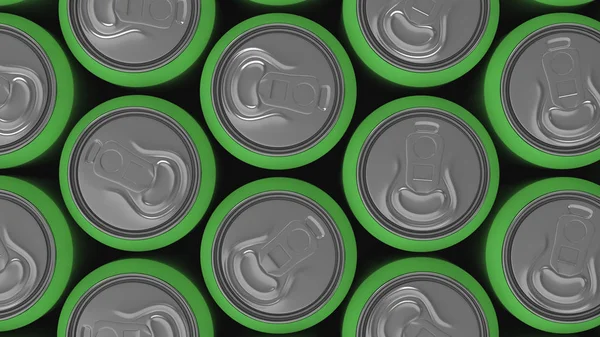 Big green soda cans on black background