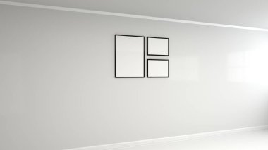 Duvardaki siyah çerçeve boş beyaz poster