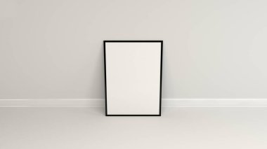 Siyah çerçeve ayakta yerdeki boş beyaz poster