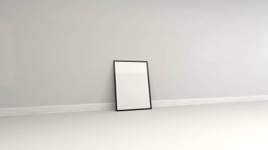 Siyah çerçeve ayakta yerdeki boş beyaz poster
