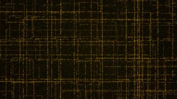 Fond abstrait de technologie numérique fait de particules jaunes brillantes en perspective avec la profondeur de champ. Lignes rectangulaires de particules. Grille de particules brillantes. Illustration de rendu 3D 