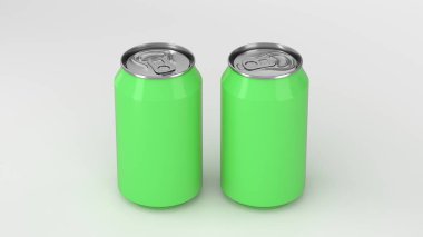 Mockup beyaz arka plan üzerinde iki küçük yeşil alüminyum soda kutular