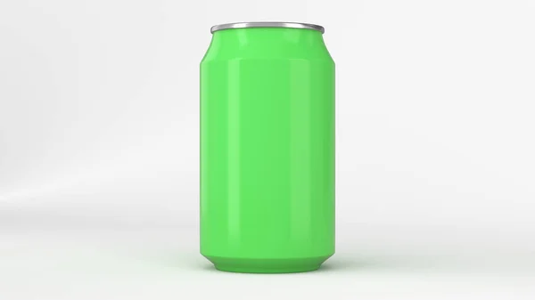 Leere kleine grüne Aluminiumsoda kann Attrappe auf weißem Hintergrund — Stockfoto