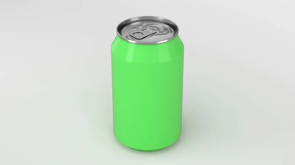 Soda de aluminio verde pequeño en blanco puede maqueta sobre fondo blanco —  Fotos de Stock