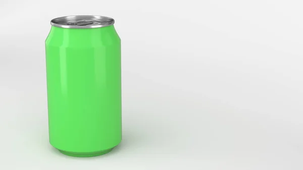 Petit soda en aluminium vert blanc peut se maquiller sur fond blanc — Photo