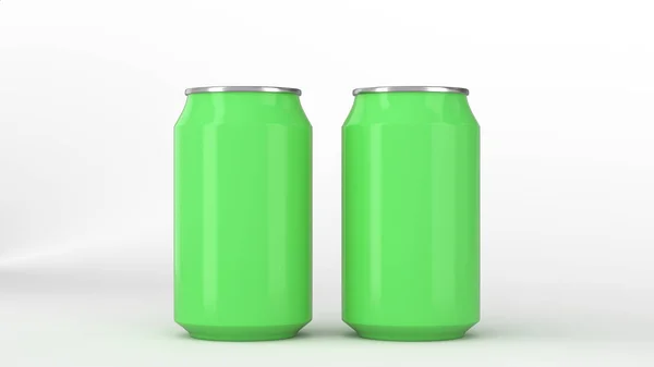Twee kleine groene aluminium soda cans mockup op witte achtergrond — Stockfoto
