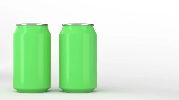 Δύο μικρές πράσινες αλουμινίου σόδα δοχεία κοροϊδεύω σε λευκό φόντο — Φωτογραφία Αρχείου