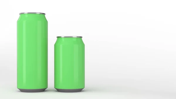 Grande e pequeno refrigerante verde latas mockup — Fotografia de Stock