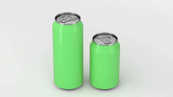 Grande e pequeno refrigerante verde latas mockup — Fotografia de Stock