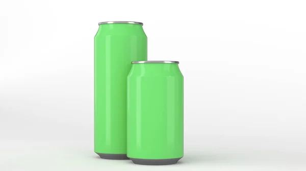 Grande e pequeno refrigerante verde latas mockup — Fotografia de Stock