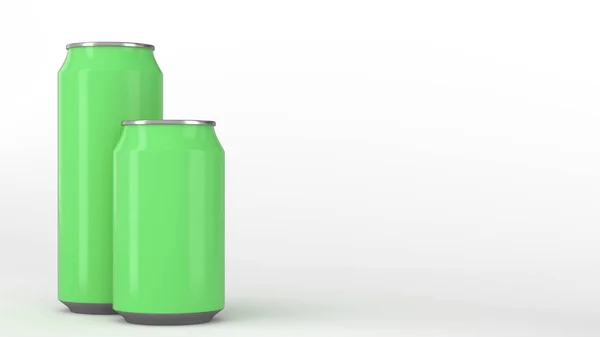 Grandes y pequeños latas de refresco verde maqueta — Foto de Stock