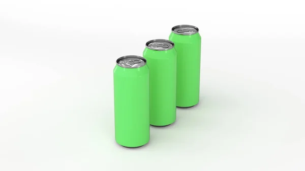 Raw of green soda cans — Stock Photo, Image