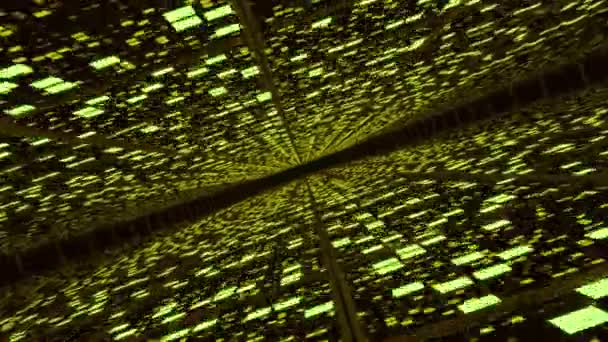 Abstracte Futuristische Achtergrond Van Perspectief Oppervlakken Met Gele Willekeurige Gloeiende — Stockvideo