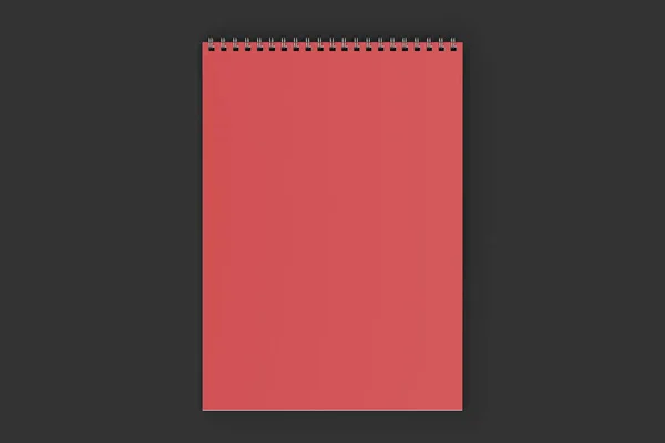 A fém spirál kötött fekete háttér üres piros notebook — Stock Fotó