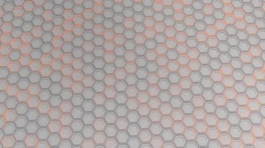 Teknolojik arka plan beyaz altıgenler turuncu parlamayı ile yapılmış. Altıgen yanarak bahislerin doğru duvarına. 3D render illüstrasyon