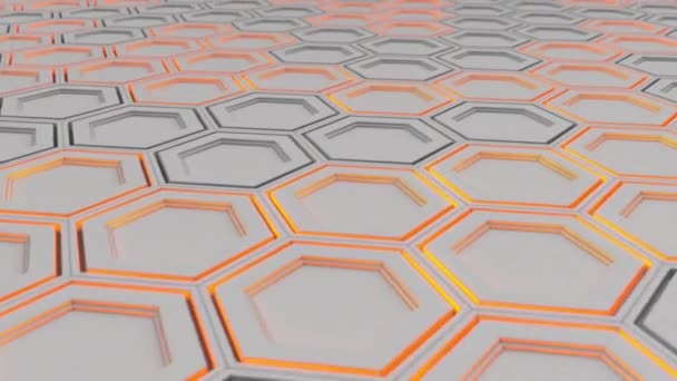 Abstract Technological Background Made White Hexagons Orange Glow Wall Hexagons — Stock Video