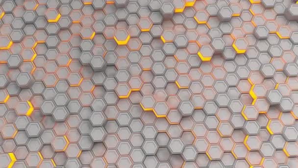 Абстрактний Технологічний Фон Білих Гексагонів Помаранчевим Сяйвом Стіна Шестикутників Ілюстрація — стокове відео