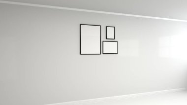 Duvardaki siyah çerçeve boş beyaz poster