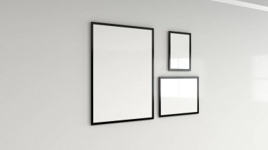 Duvardaki siyah çerçeve boş beyaz poster