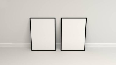 Siyah çerçeve ayakta yerdeki boş beyaz poster