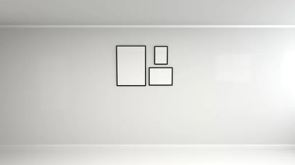 Cartel blanco en blanco con marco negro en la pared — Foto de Stock