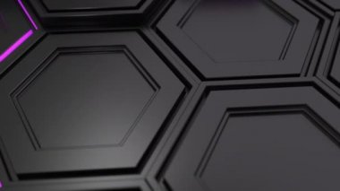 Teknolojik arka plan siyah altıgen yanarak bahislerin doğru mor parlaklık ile yapılmış. Altıgen yanarak bahislerin doğru duvarına. 3D render illüstrasyon