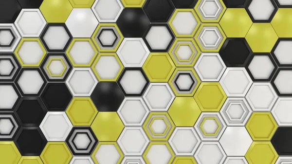 Abstrato 3d fundo feito de preto, branco e amarelo hexágonos — Fotografia de Stock