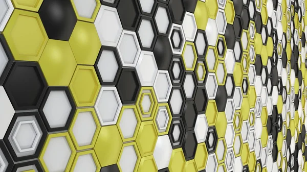 Fondo 3d abstracto hecho de hexágonos negro, blanco y amarillo —  Fotos de Stock