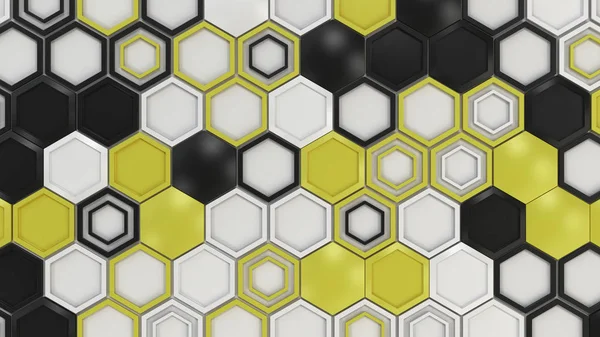 Abstrato 3d fundo feito de preto, branco e amarelo hexágonos — Fotografia de Stock