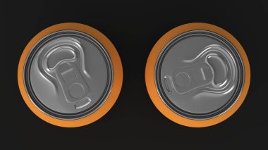 Mockup siyah arka plan üzerine iki küçük turuncu alüminyum soda kutular