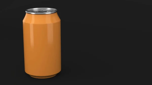 Puste mały pomarańczowy aluminium soda może makieta na czarnym tle — Zdjęcie stockowe