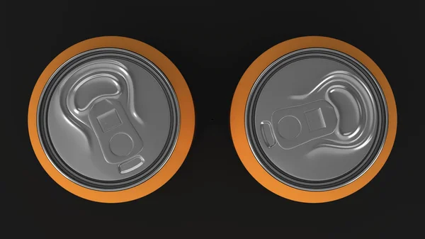 Dois pequenos latas de refrigerante de alumínio laranja mockup no fundo preto — Fotografia de Stock