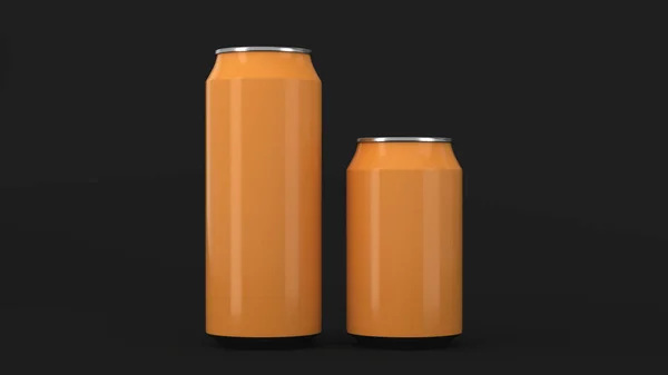 Grandes y pequeños latas de refresco de naranja maqueta — Foto de Stock