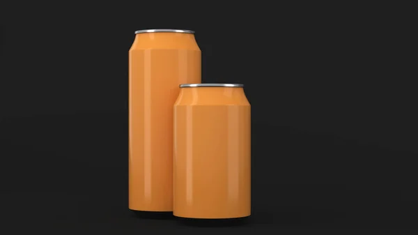 Grande e pequeno refrigerante laranja latas mockup — Fotografia de Stock