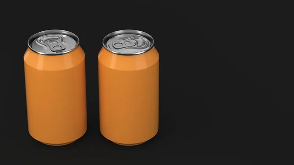 Två små orange aluminium soda burkar mockup på svart bakgrund — Stockfoto