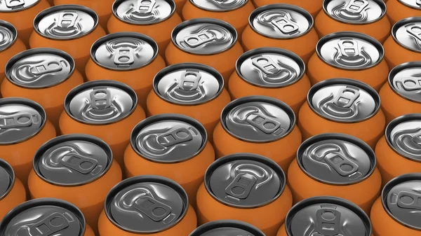 Große orangefarbene Getränkedosen auf schwarzem Hintergrund — Stockfoto