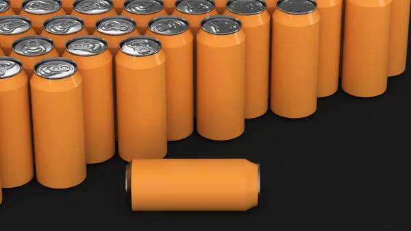 Big orange soda cans on black background — Stock Photo, Image