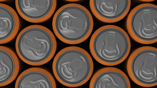 Grandes latas de refresco de naranja sobre fondo negro —  Fotos de Stock