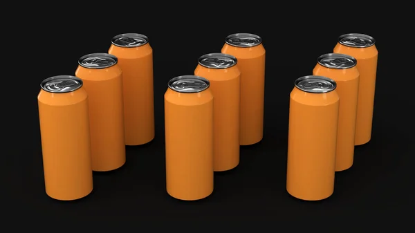 Raw of orange soda cans — Stock Photo, Image