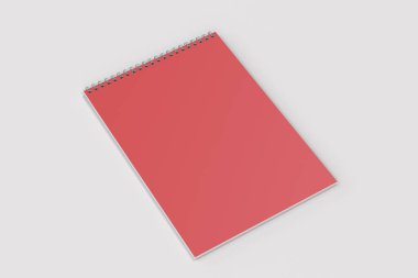 Beyaz arka plan üzerinde boş kırmızı defter metal spiral ile bağlı