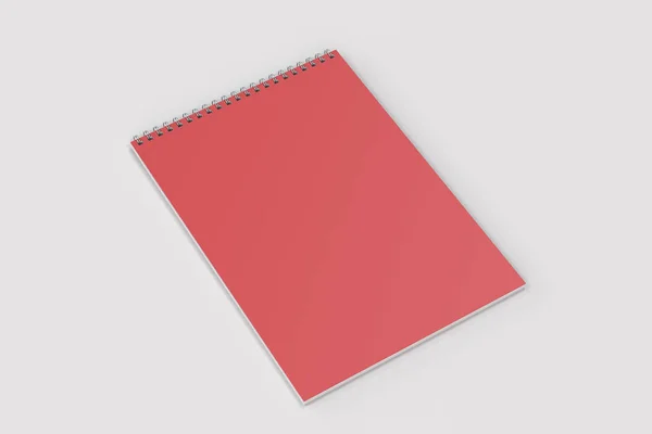 Blank red notebook with metal spiral bound on white background — Stock Photo, Image