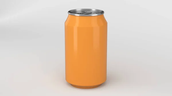 Leere kleine orange Aluminiumsoda kann Attrappe auf weißem Hintergrund — Stockfoto